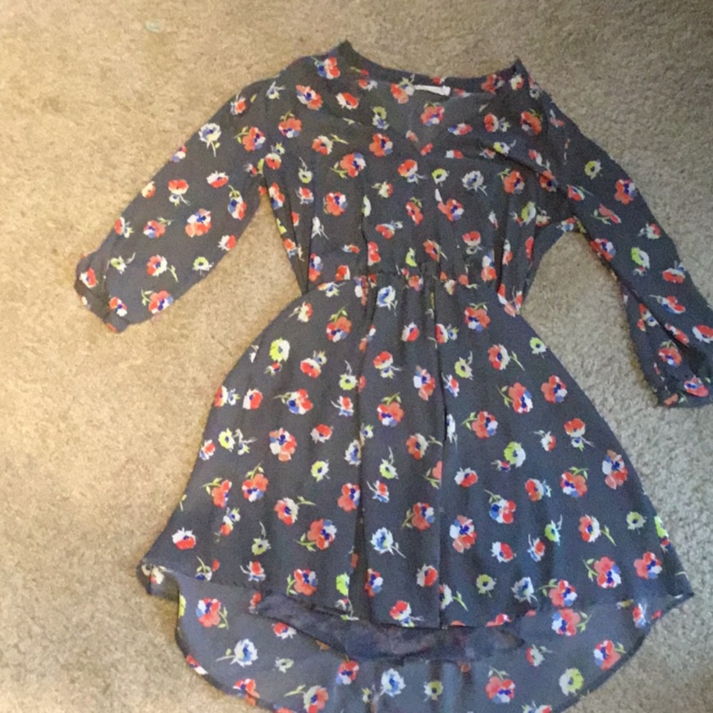 Grey dress with multicolored flower pattern